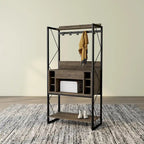 DH BASIC Industrial Reclaimed Oak 67-inch Metal 6-Wine Slots Baker's Rack by Denhour