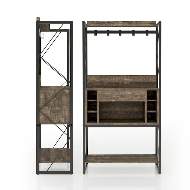 DH BASIC Industrial Reclaimed Oak 67-inch Metal 6-Wine Slots Baker's Rack by Denhour