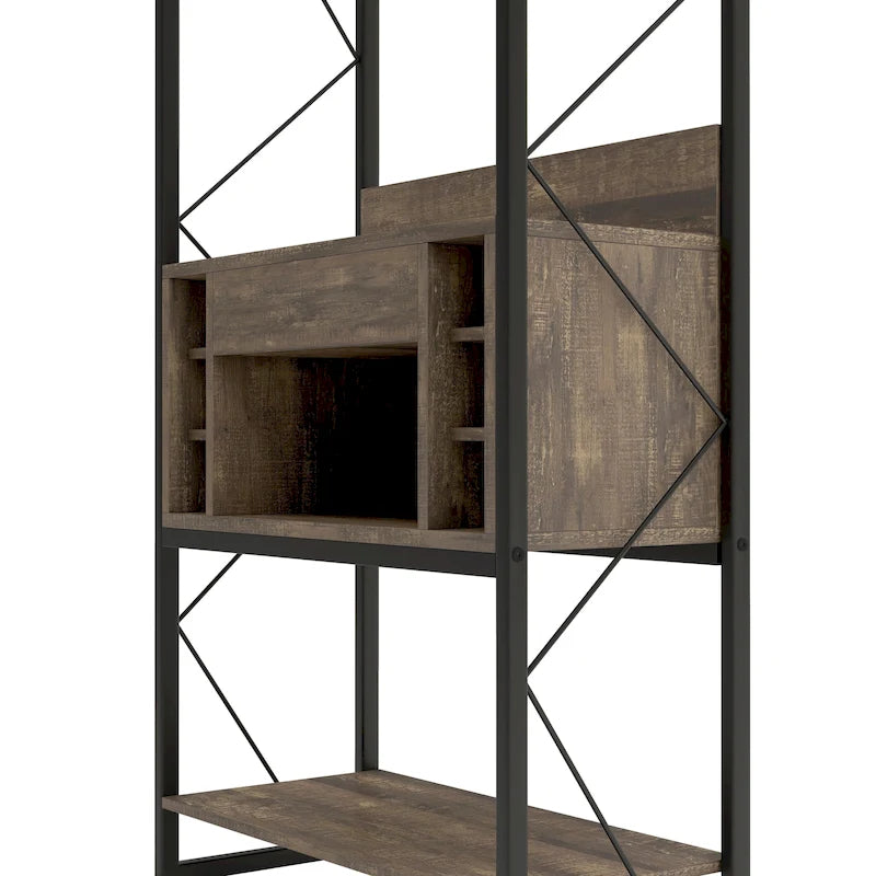 DH BASIC Industrial Reclaimed Oak 67-inch Metal 6-Wine Slots Baker's Rack by Denhour