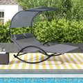 Costway Outdoor Dual Rocker Sunbed 2-Person Canopied Lounger with 2 Detachable Headrests