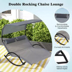 Costway Outdoor Dual Rocker Sunbed 2-Person Canopied Lounger with 2 Detachable Headrests