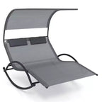 Costway Outdoor Dual Rocker Sunbed 2-Person Canopied Lounger with 2 Detachable Headrests