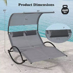 Costway Outdoor Dual Rocker Sunbed 2-Person Canopied Lounger with 2 Detachable Headrests