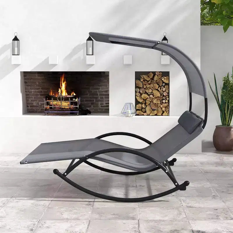 Costway Outdoor Dual Rocker Sunbed 2-Person Canopied Lounger with 2 Detachable Headrests