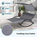 Costway Outdoor Dual Rocker Sunbed 2-Person Canopied Lounger with 2 Detachable Headrests