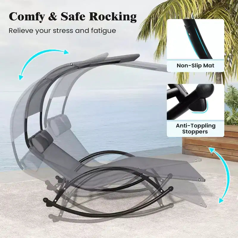 Costway Outdoor Dual Rocker Sunbed 2-Person Canopied Lounger with 2 Detachable Headrests