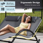 Costway Outdoor Dual Rocker Sunbed 2-Person Canopied Lounger with 2 Detachable Headrests