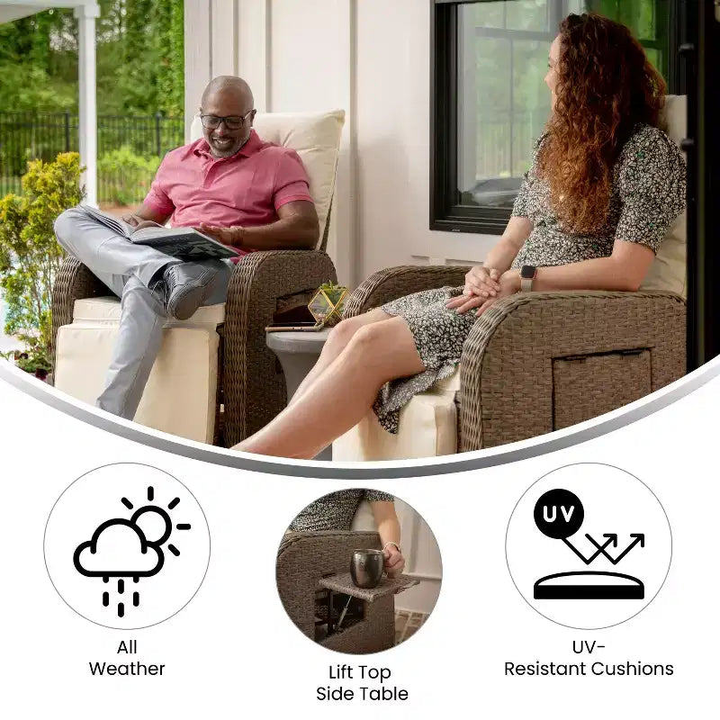 Flash Furniture Nemo Indoor/Outdoor Patio Wicker Rattan Recliner Lounge Chair with Flip up Side Table