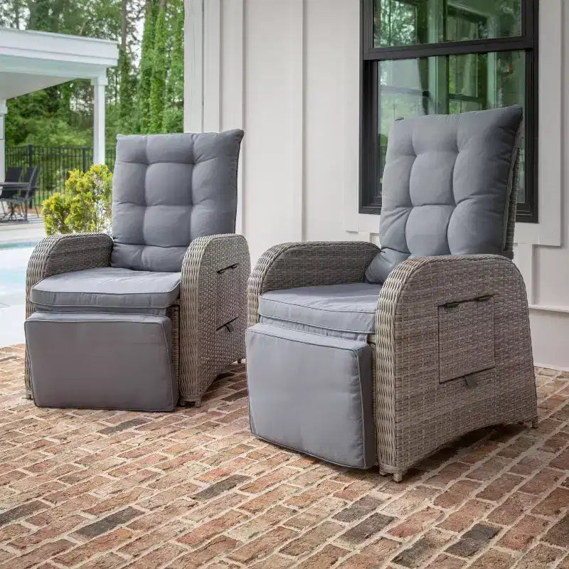 Flash Furniture Nemo Indoor/Outdoor Patio Wicker Rattan Recliner Lounge Chair with Flip up Side Table
