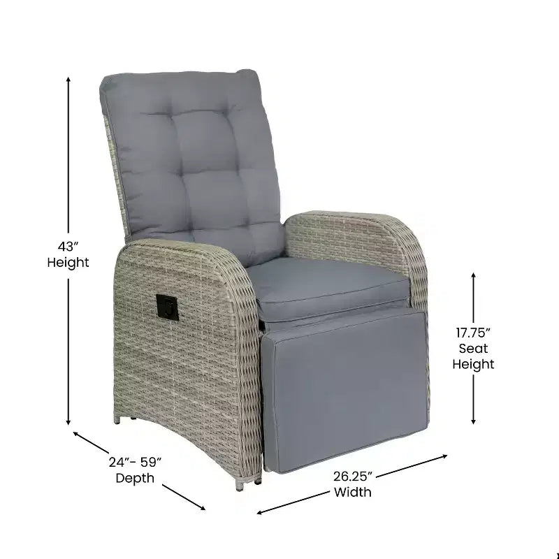 Flash Furniture Nemo Indoor/Outdoor Patio Wicker Rattan Recliner Lounge Chair with Flip up Side Table