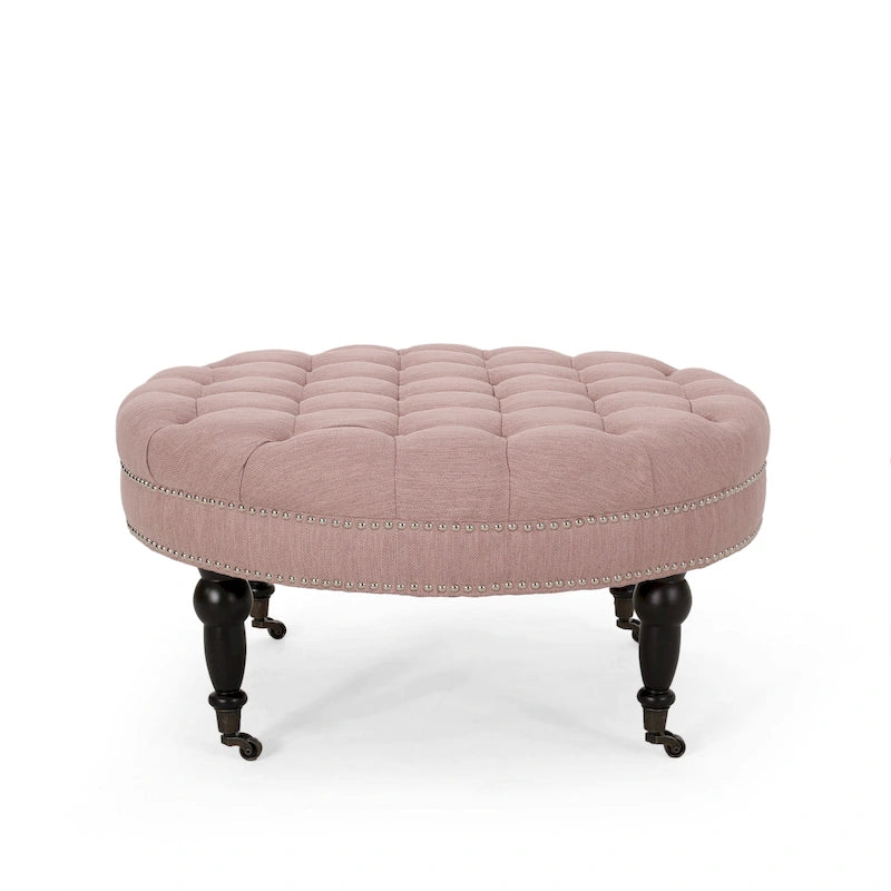 Cimarron Contemporary Round Ottoman with Rolling Casters by Christopher Knight Home