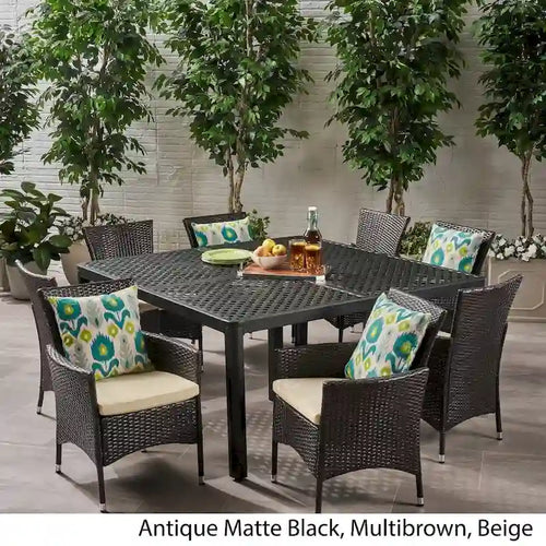 Set da pranzo da esterno Bragdon in alluminio/vimini marrone a 9 pezzi di Christopher Knight Home