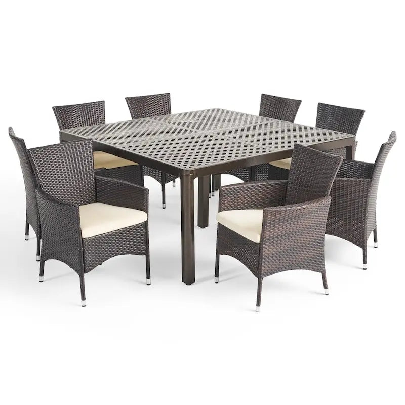 Bragdon Aluminum/ Brown Wicker 9-piece Outdoor Dining Set by Christopher Knight Home