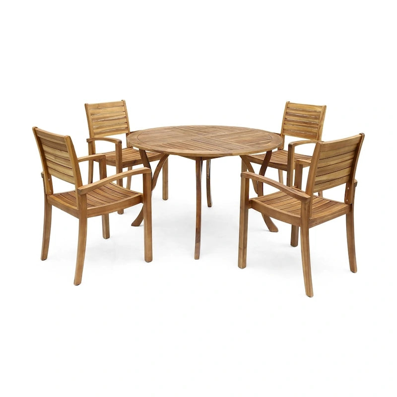 Wells Outdoor 4-Seater Round Acacia Wood Dining Set by Christopher Knight Home