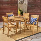 Wells Outdoor 4-Seater Round Acacia Wood Dining Set by Christopher Knight Home
