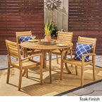 Wells Outdoor 4-Seater Round Acacia Wood Dining Set by Christopher Knight Home
