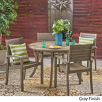 Wells Outdoor 4-Seater Round Acacia Wood Dining Set by Christopher Knight Home