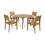 Wells Outdoor 4-Seater Round Acacia Wood Dining Set by Christopher Knight Home