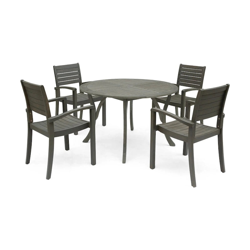 Wells Outdoor 4-Seater Round Acacia Wood Dining Set by Christopher Knight Home