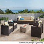 Hammersmith Outdoor 7 Seater Wicker Chat Set with Fire Pit by Christopher Knight Home
