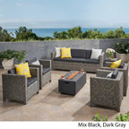 Hammersmith Outdoor 7 Seater Wicker Chat Set with Fire Pit by Christopher Knight Home