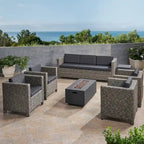 Hammersmith Outdoor 7 Seater Wicker Chat Set with Fire Pit by Christopher Knight Home