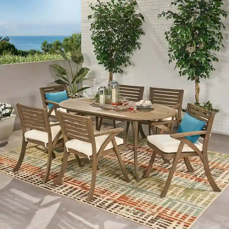 Set da pranzo da esterno Hermosa da 7 pezzi in legno di acacia di Christopher Knight Home