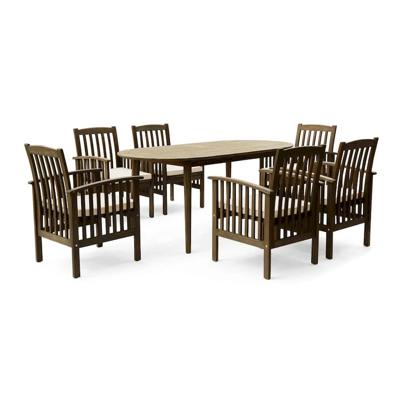 Set da pranzo ovale a 6 posti Casa Outdoor in acacia di Christopher Knight Home