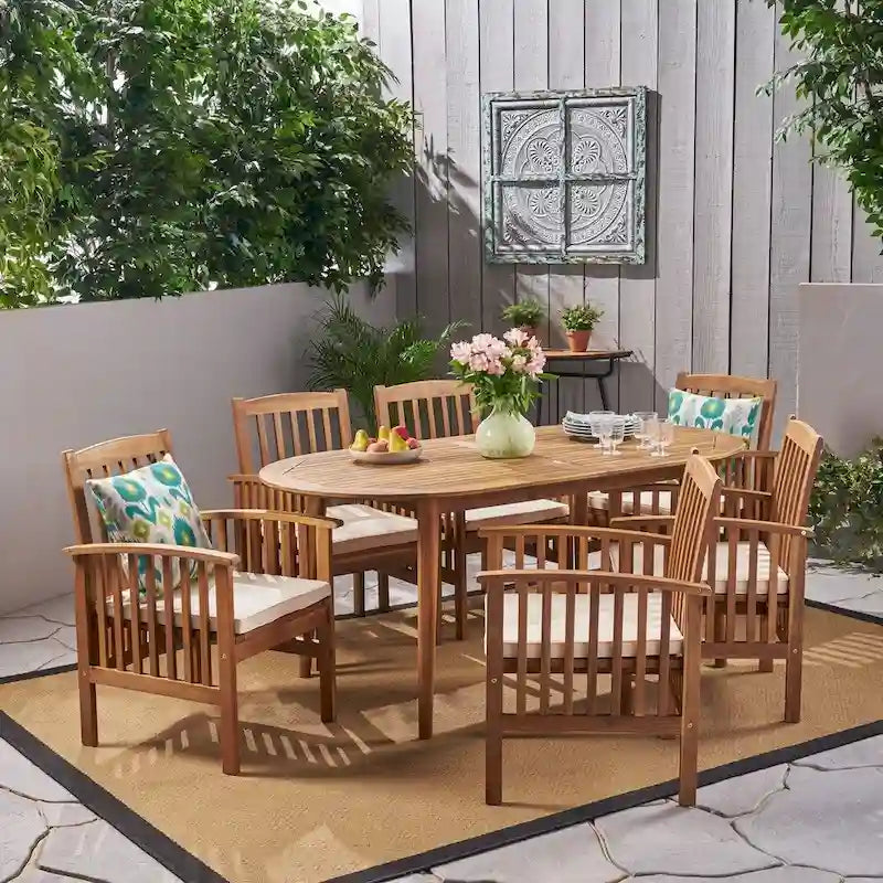 Set da pranzo ovale a 6 posti Casa Outdoor in acacia di Christopher Knight Home