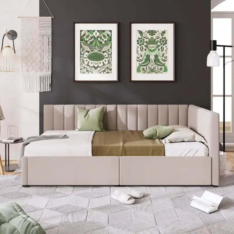 Upholstered Daybed with Two Storage Drawers