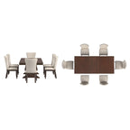Tallinn Dark Cherry Wood and Beige Fabric Extendable Dining Set