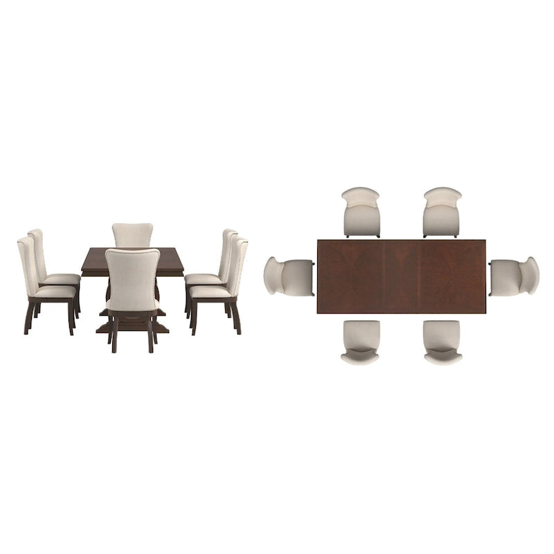 Tallinn Dark Cherry Wood and Beige Fabric Extendable Dining Set