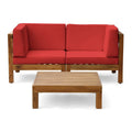 Oana Outdoor 2-Seater Acacia Wood Sectional Loveseat and Coffee Table Set with Cushions by Christopher Knight Home