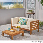 Oana Outdoor 2-Seater Acacia Wood Sectional Loveseat and Coffee Table Set with Cushions by Christopher Knight Home