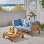 Oana Outdoor 2-Seater Acacia Wood Sectional Loveseat and Coffee Table Set with Cushions by Christopher Knight Home
