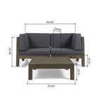 Oana Outdoor 2-Seater Acacia Wood Sectional Loveseat and Coffee Table Set with Cushions by Christopher Knight Home
