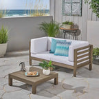 Oana Outdoor 2-Seater Acacia Wood Sectional Loveseat and Coffee Table Set with Cushions by Christopher Knight Home