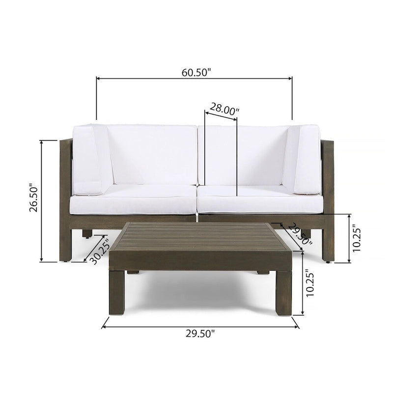 Oana Outdoor 2-Seater Acacia Wood Sectional Loveseat and Coffee Table Set with Cushions by Christopher Knight Home