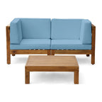 Oana Outdoor 2-Seater Acacia Wood Sectional Loveseat and Coffee Table Set with Cushions by Christopher Knight Home