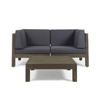 Oana Outdoor 2-Seater Acacia Wood Sectional Loveseat and Coffee Table Set with Cushions by Christopher Knight Home