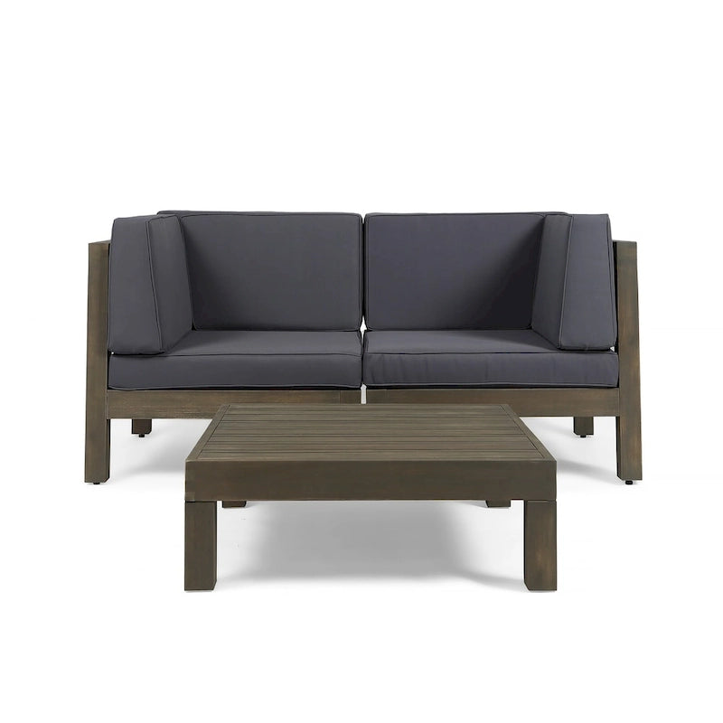 Oana Outdoor 2-Seater Acacia Wood Sectional Loveseat and Coffee Table Set with Cushions by Christopher Knight Home