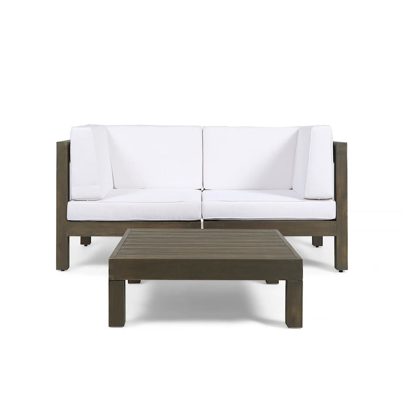 Oana Outdoor 2-Seater Acacia Wood Sectional Loveseat and Coffee Table Set with Cushions by Christopher Knight Home