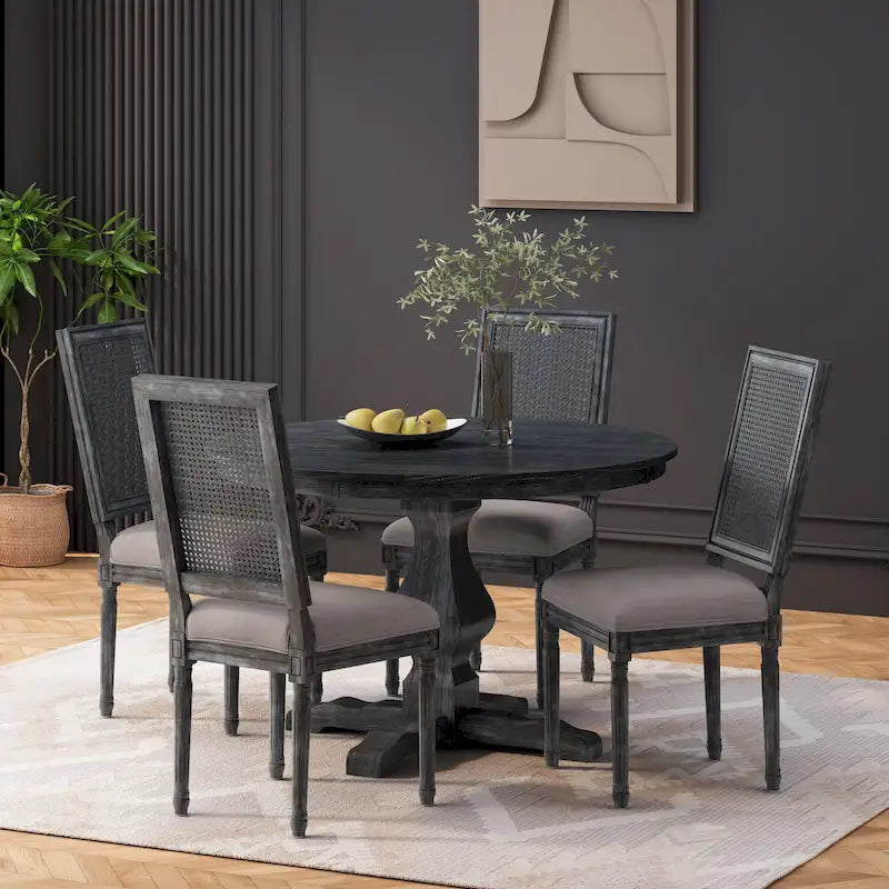 Set da pranzo circolare a 5 pezzi imbottito in legno e canna Remuda di Christopher Knight Home