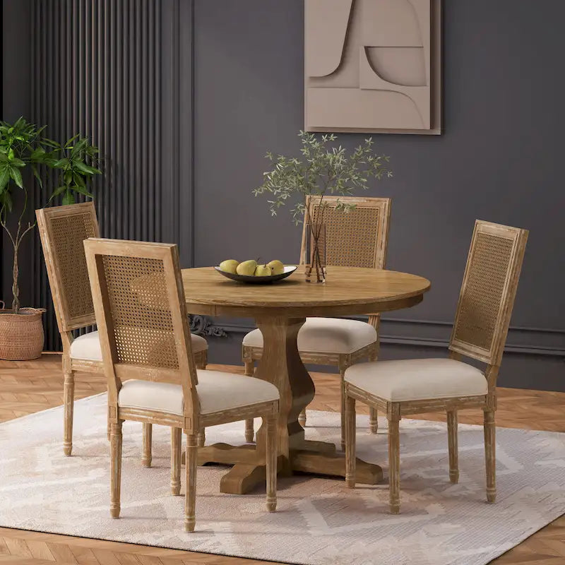 Set da pranzo circolare a 5 pezzi imbottito in legno e canna Remuda di Christopher Knight Home