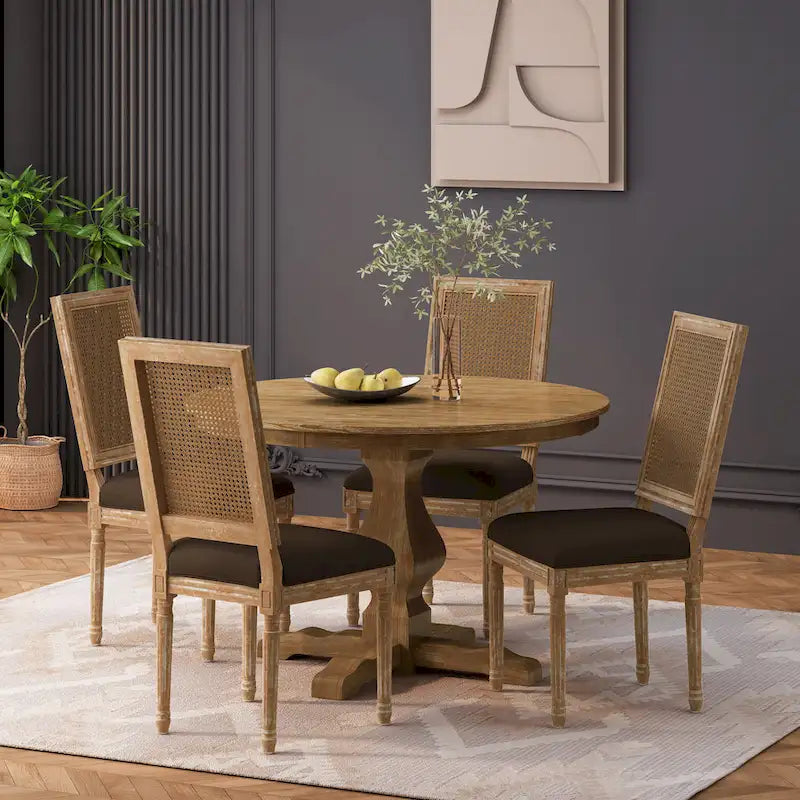 Set da pranzo circolare a 5 pezzi imbottito in legno e canna Remuda di Christopher Knight Home