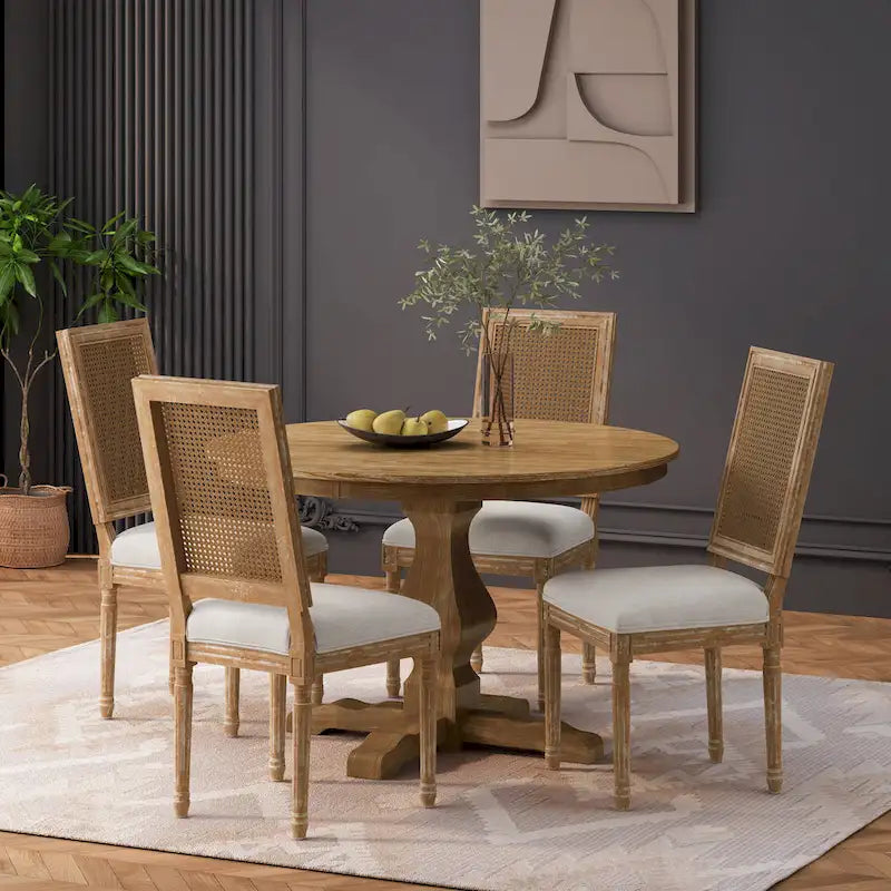 Set da pranzo circolare a 5 pezzi imbottito in legno e canna Remuda di Christopher Knight Home