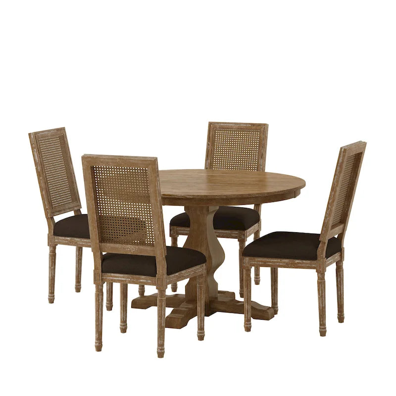 Set da pranzo circolare a 5 pezzi imbottito in legno e canna Remuda di Christopher Knight Home