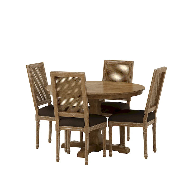 Set da pranzo circolare a 5 pezzi imbottito in legno e canna Remuda di Christopher Knight Home