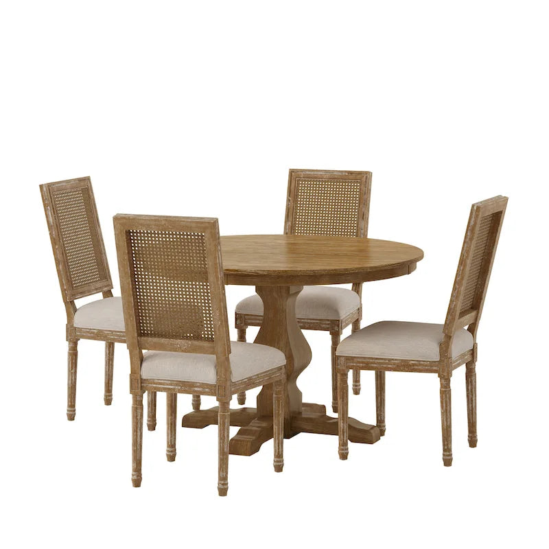 Set da pranzo circolare a 5 pezzi imbottito in legno e canna Remuda di Christopher Knight Home