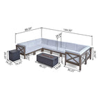 Brava Outdoor Acacia Wood 8 Seater U-Shaped Sectional Sofa Set with Fire Pit by Christopher Knight Home
